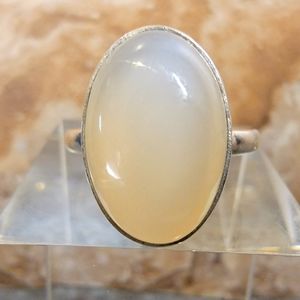 Native Moonstone Gemstone Ring 8 Sterling Silver 925 Raw Chalcedony Stone Boho
